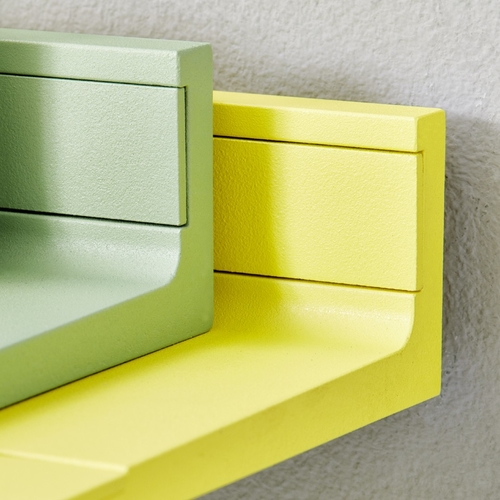 Yellow and green wall shelves from Strackk Close up 1080 x 1080 pxl