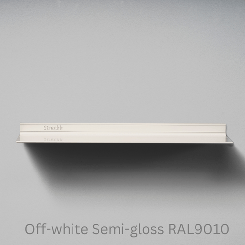 Wandplank van Strackk Off white Semi gloss RAL9010 vooraanzicht lichtgrijs CC 1080 x 1080 pxl