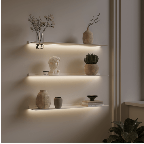 Wall shelves with lighting white Strackk side angle 1080 x 1080 pxl