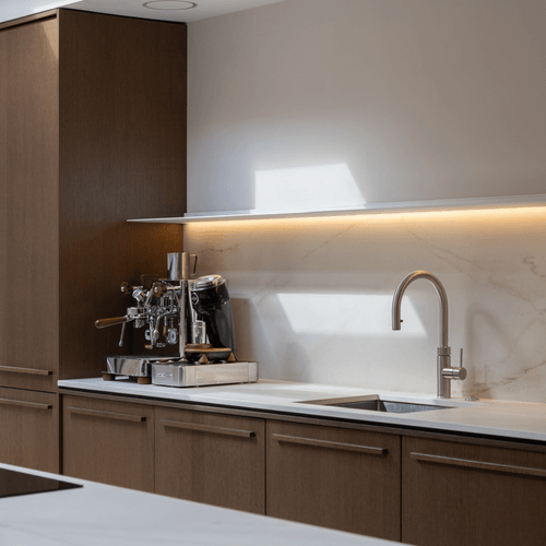 White wall shelf with lighting strackk northern architects close
