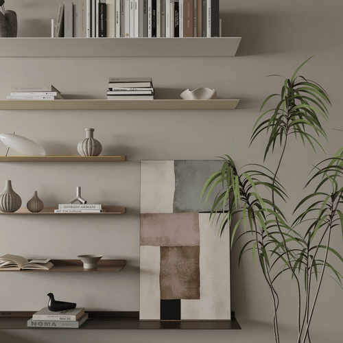 Zwevende muurplanken Strackk woonkamer diverse kleuren vooraanzicht dichtbij 2024 x 2024 pxl
