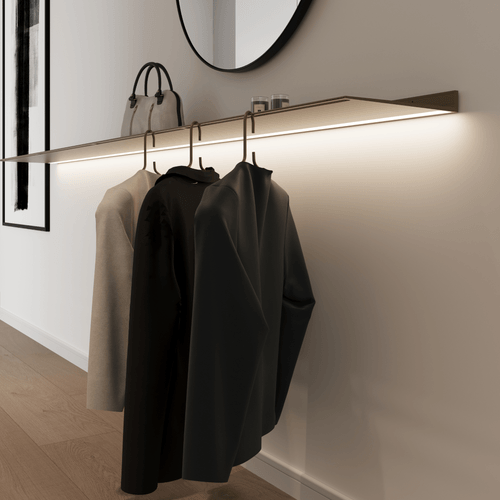 Wall coat rack with lighting under Van Strackk in perspective 2024 x 2024 pxl