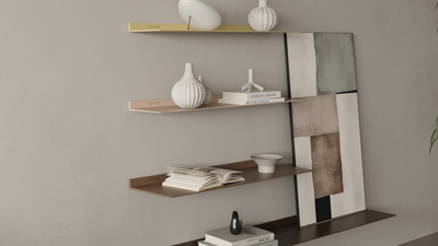 Floating shelves of Strackk various colors living room perspective 1920 x 1080 pxl