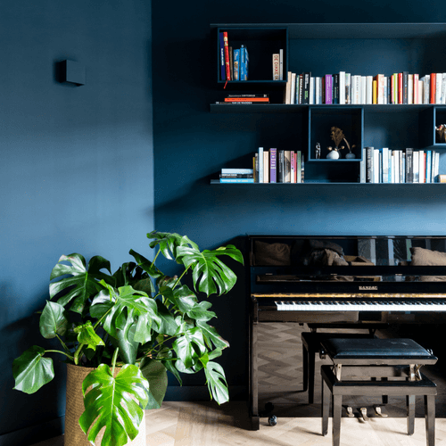 Blue floating shelves on blue wall From Strackk Styling by carleinkieboom interiordesign 1080 x 1080 pxl