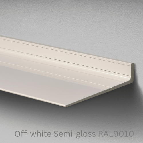 Wandplank van Strackk Off white Semi gloss RAL9010 bovenhoek lichtgrijs CC 1080 x 1080 pxl