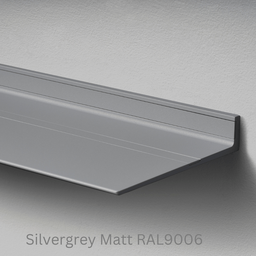 Wandplank van Strackk Silvergrey Matt RAL9006 bovenhoek lichtgrijs CC 1080 x 1080 pxl
