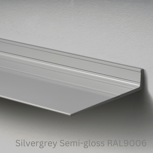 Wandplank van Strackk Silvergrey Semi gloss RAL9006 bovenhoek lichtgrijs CC 1080 x 1080 pxl