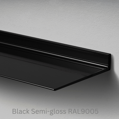 Wandplank van Strackk Zwart Semi gloss RAL9005 bovenhoek lichtgrijs CC 1080 x 1080 pxl