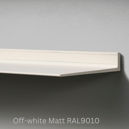 Wandplank van Strackk Off white Matt RAL9010 hoek lichtgrijs CC 1080 x 1080 pxl