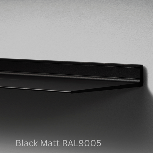 Wandplank van Strackk Zwart Matt RAL9005 hoek lichtgrijs CC 1080 x 1080 pxl