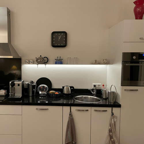 Wall shelf with lighting above kitchen counter From Strackk 1080 x 1080 pxl