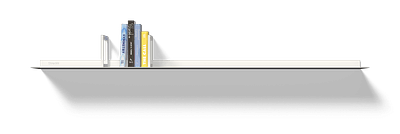 Witte boekensteunen op een witte Strackk wandplank Vooraanzicht 1280x430 pxl