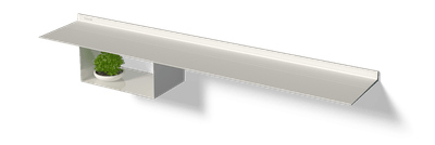 Wit cabinet rechthoek onder witte wandplank van Strackk In perspectief 1280x430 pxl