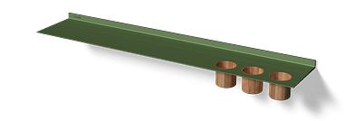 Groene wandplank badkamer Van Strackk Zwevende plank met opbergbekers In perspectief 1280x430 pxl
