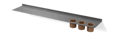 Wandplank badkamer In gunmetal Van Strackk Zwevende plank met opbergbekers In perspectief 1280x430 pxl