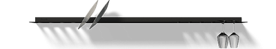 Zwarte wandplank met borden en wijnglazenrek Van Strackk Vooraanzicht 1280x230 pxl