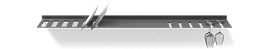 Wandplank met borden en wijnglazenrek In gunmetal Van Strackk Bovenaanzicht 1280x230 pxl